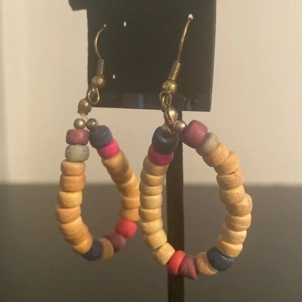 Light wooden beaded earrings